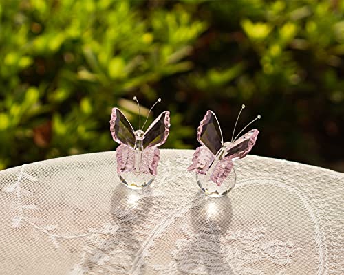 kanpura 2 Pcs Crystal Butterfly Figurines with Clear Glass Ball Base,Glass Butterfly Statues, Crystal Animal Figurines for Home Decor, for Women(Pink) - Image 4