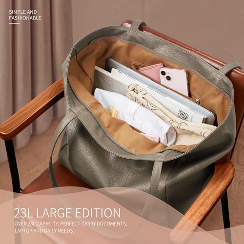 Image of KALIDI Large Tote Bag Vegan Leather Casual Zipper Work Bag Weekender Hobo for Women 16L Oversize Shoulder Travel Purse