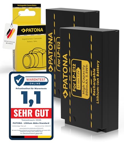 PATONA 2X LP E12 Batería 800mAh Compatible con Canon EOS 100D Rebel SL1 EOS M M2 M10 M50 M100 M200 2 10 50 100 200 PowerShot SX70 SX 70 SX 70 HS Battery Pack LPE12 LP E12 LPE 12