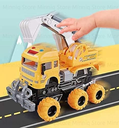 Image of Excavator 6x6 Truck with Lights and Sounds Friction Powered Trailer Model Diecast Truck Toys Best Birthday Gift for Kids (Excavator 6x6 Truck)