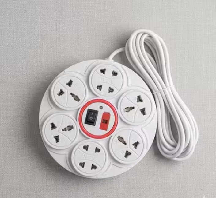 Round Extension Board with 8 Universal Sockets and Long Cord | Master On/Off Switch, Circular Design, Multi-Plug Board, Wide Cord Length, Surge Protection-image-0