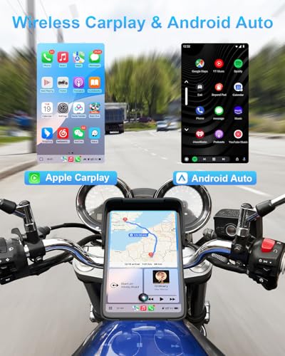 Image of Vertical-style Motorcycle Carplay HD Touch Screen, Motorcycle GPS Navigation System with Carplay and Android Auto, IP67 Waterproof, Support Tire Pressure settings, Bluetooth, Voice Control, Navigation