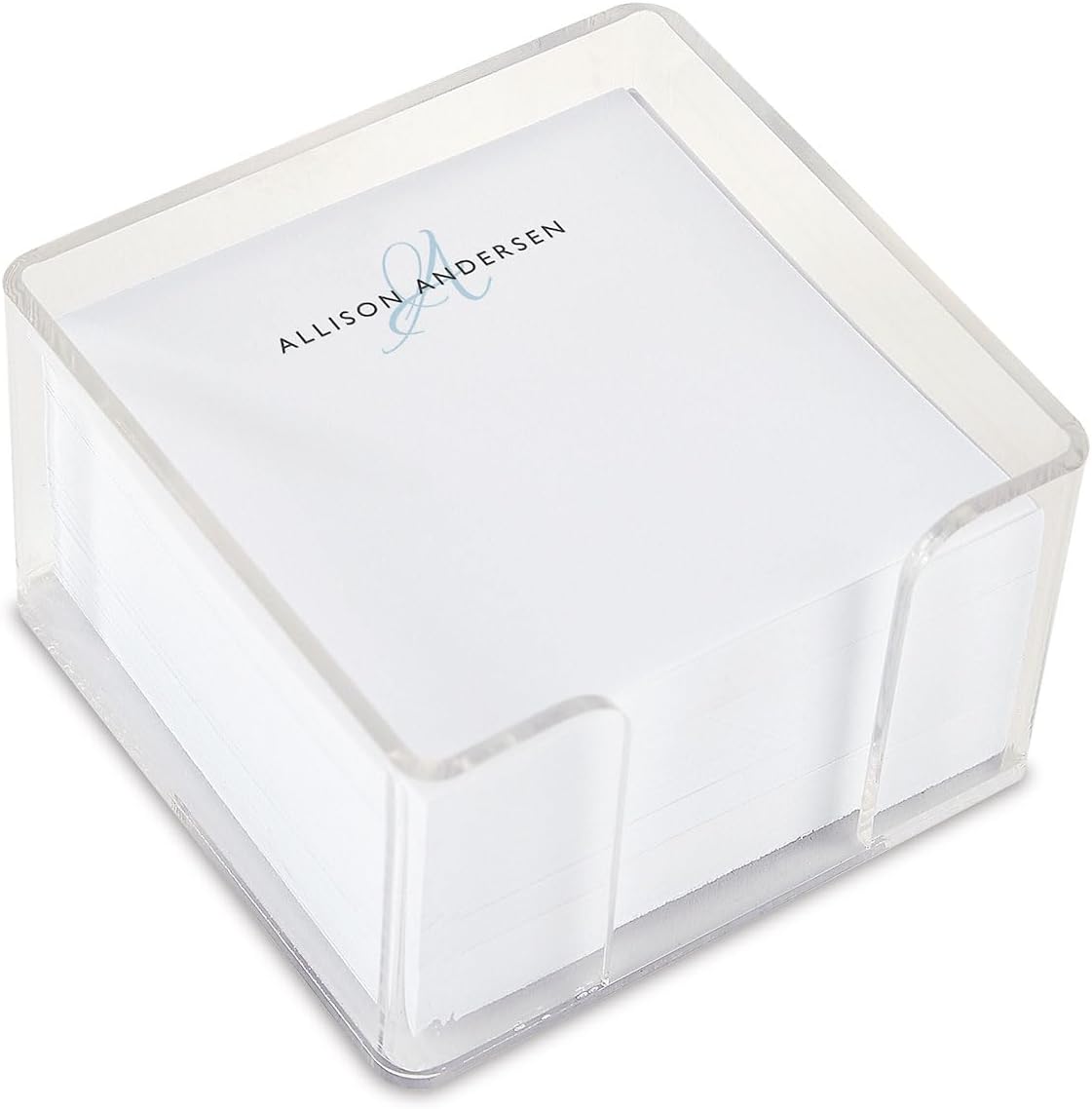 Current Initial Personalized Note Sheets in Cube - 400-Sheets, 3.38x 3.38, Acrylic Case, Memo Sheets, Shopping List, to-Do Notes, Office Organizer