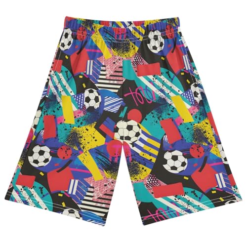 ALAZA Soccer Football Geometics Pajama Shorts Sleep Shorts Pant Lounge Pajama Bottoms Elastic Waist with Pockets
