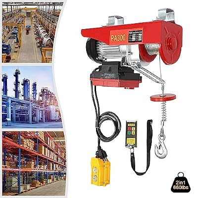 660lbs Electric Hoist Winch with Wireless Remote Control 110V Automatic Lift Electric Cable Hoist with 39.4ft Lifting Height for Garage, Warehouses, Factories Lifting Towing 2 in 1
