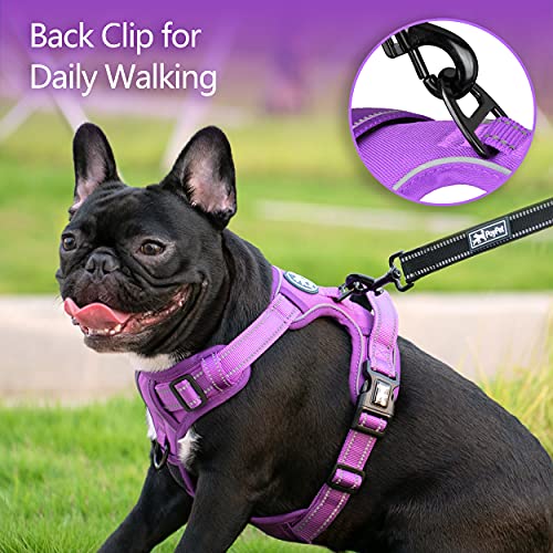 Image of PoyPet No Pull Dog Harness, No Choke Reflective Dog Vest, Adjustable Pet Harnesses with Easy Control Padded Handle for Small Medium Large Dogs(Purple Matching Trim,L)