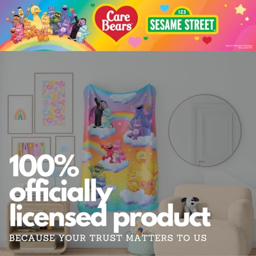 Image of Franco Care Bears x Sesame Street Nostalgic Kids Bedding Super Soft Cozy Plush Throw, 46 in x 60 in, (Officially Licensed Product)