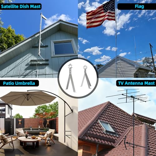 Image of 12 inch Heavy-Duty Antenna Mount Bracket, Adjustable Antenna Mast Mount, Waterproof Wall Mount Pair for TV Antenna Mast with 2 Brackets (Tripod & Y-Brackets)