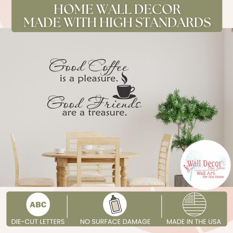 Miniatura 3 de Good Coffee Pleasure Good Friends Treasure - Calcomanía de pared de vinilo mate con refranes para decoración de pared, arte de pared de vinilo