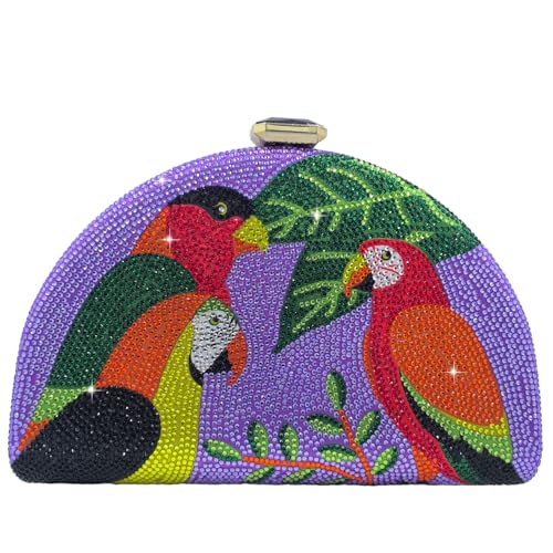 Image of Boutique De FGG Mini Parrot Evening Bags,Women Cocktail Crystal Clutch Bag,Prom Party Bird Handbags Rhinestone Clutch Purse