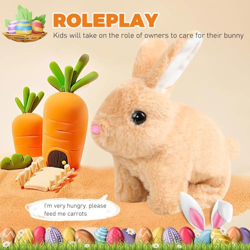 Image of SHINETOY Hopping Rabbit Interactive Electronic Pet Plush Bunny Toy with Sounds and Movements Animated Walking Wiggle Ears Twitch Nose Gift for Toddlers Birthday, Pink, 7''