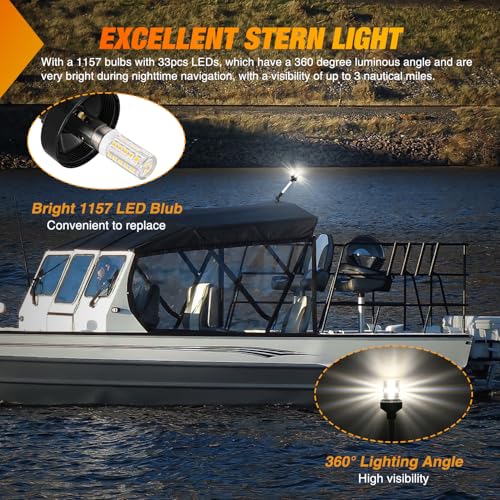 Image of Nilight Marine Boat Stern Light 12Inch White Fold Down Anchor Lights 12V 24V Waterproof 360 Lighting Navigation Lamp for Fishing Sailboat Yacht Pontoon Speedboat Dinghy