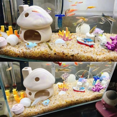 Image of RUIAN Upgrade Aquarium Mushroom House Ceramic Cave Decorations for Pleco Shrimp to Rest and Breed, Hiding (White)