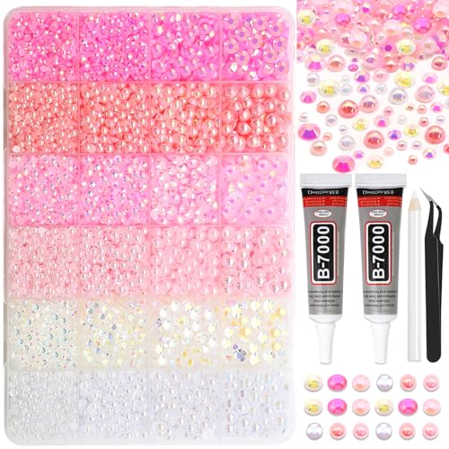 Image of RODAKY Pink Rhinestone Flatback Resin Pearls for Crafting AB Color Jewels Bedazzling Gems 2Pcs 10ml B7000 Jewelry Glues Tweezers Dotting Pen Diamonds for DIY Crafts Clothing Shoes Nail Art