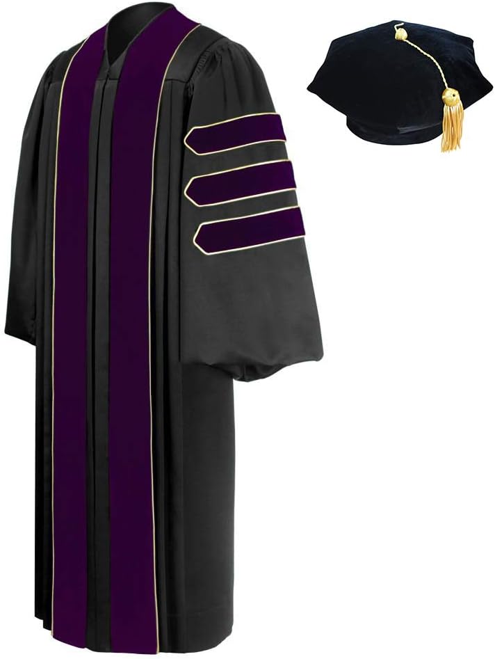 CLERKMANS Unisex Law Doctoral Graduation Gown, Pastor Clergy Robe with 4,6,or 8 Sided Tam