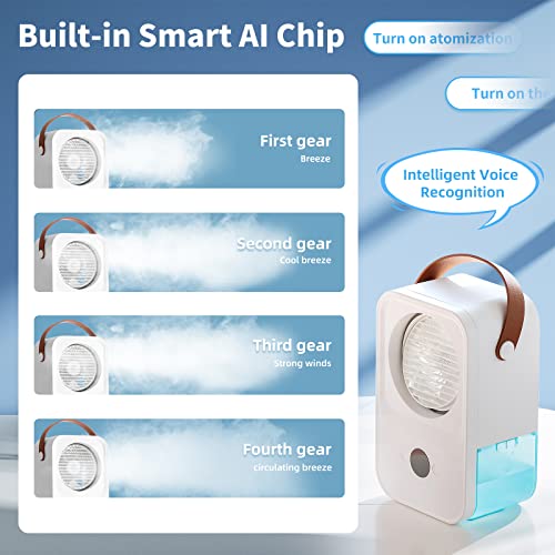 Portable Air Conditioners With Voice Control,4000Mah Rechargeable Battery Operated Mini Ac Air Conditioner,4 Speeds Small Desktop Humidifier Fan For Room Office Camping Office Tent #TOP4