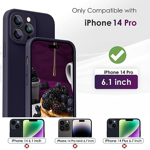 CALOOP Slim-Fit for iPhone 14 Pro Case,Skin Soft Liquid Silicone,Sturdy Hard Frame Shockproof Cover with Anti-Scratch Microfiber Lining,Full Protection for Screen and Lens 6.1 inch Lens(Dark Purple) - Image 2