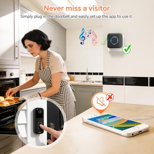 Smart WiFi Wireless Doorbell Chime for Google Nest, Ring, Blink – App-Connected with 58 Music, 5 Adjustable Volume & LED Light, No Wiring Required (2pack, Black) - Image 3