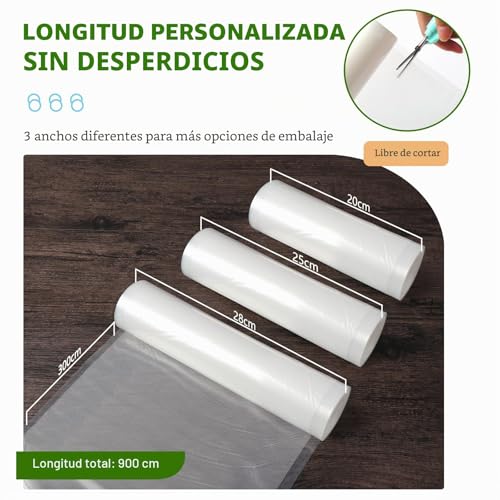 Miniatura 2 de Diboniur Bolsas Vacio Alimentos, 3 Rollos Bolsas Envasar Al Vacio 20 25 28x300 Cm, Rollos Al Vacio Para Envasadora Al Vacio, Bolsas Vacio Para Sous Vide Cocina Y Conservación Alimentos