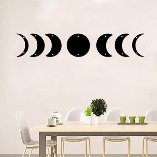 Miniatura 4 de Juego de estantes de fase lunar con signo de metal de fase lunar (7 piezas) Decoración para el hogar Fases lunares arte de pared de fase lunar