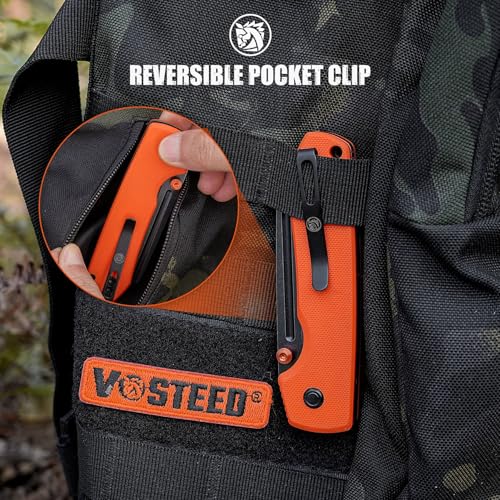 Image of Vosteed Raccoon2.0 EDC Pocket Knife - 3.25 inch 14C28N Black Stonewash Blade, Modified Sheepsfoot - Top Liner Lock, Orange G10 Handle - Outdoors Camping Knives - A2931