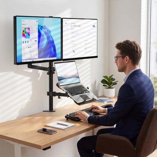 Image of WALI Dual Monitor and Laptop Stand for 17 inch Notebook and 32 inch Screens