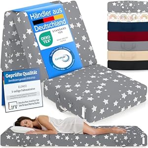 ELONEO Klappmatratze, Gästematratze, 3-teilige Faltmatratze, Schaumstoff extra dick (15cm), waschbar, Bandscheibenwürfel, klappbar, Faltbare Matratze, Erwachsene (Sterne, 75 x 195 x 15 cm)