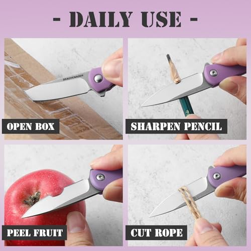 Image of DRACHENADER Knives for Women, 2.04 inch 5Cr13Mov Steel Blade, Cute Womens Girl Gift, Mini EDC Folding Knife, Small Pocket Knife (Purple)
