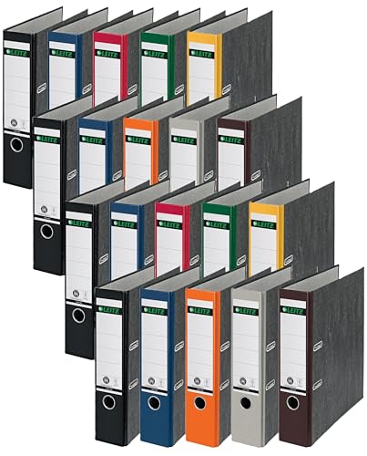 Leitz Qualitäts-Ordner, das Original, DIN A4 Aktenordner 8 cm breit, Wolkenmarmor-Papier, Recycling-Ordner, Blauer Engel, Mit 180° Mechanik, Höchste Stabilität (Breit, Sortiert, 20 Stück)