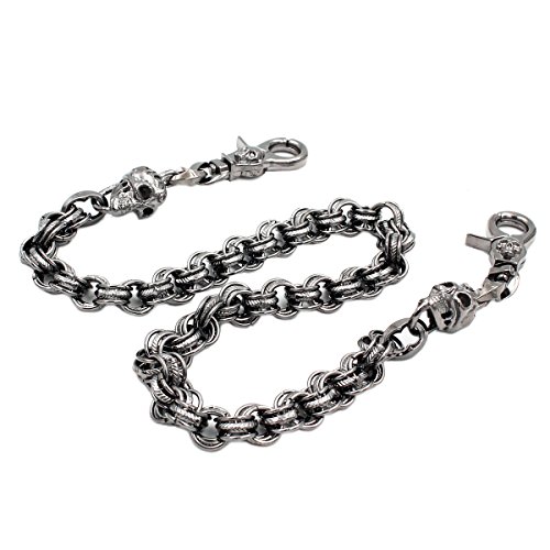 Uniqsum Fire Skull charm Vintage Ring links wallet chain Biker Key chains SJ19B (Gun-Metal)