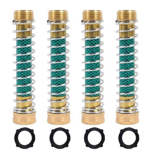 LIULO TOOL 4 Pack Garden Hose Protector Brass Hose Extension Adapter with Coil Spring Garden Faucet Extension