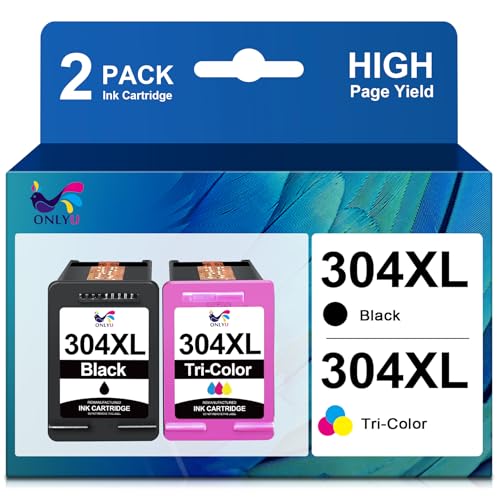 ONLYU 304XL Cartouches d'encre de Rechange HP 304 XL pour HP Envy 5030 5032 5010 5050 DeskJet 3750 2630 3760 3762 2600 2600 2620 2622 (1 Noir, 1 Couleur)
