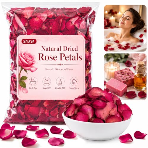 Sukh 5oz Dried Rose Petals Real Flower Petals for Bath Spa Soap & Candle Making Wedding Flower Confetti Resin Crafts & DIY Decorations Romantic Valentines Day & Event Dcor