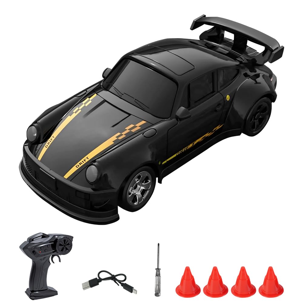 RC Drift Car, 1:64 Mini Macchina Telecomandata Drift con Faro LED, 4WD Drift Car con Sterzo Proporzionale, Macchinina Telecomandata Drift, Macchina da Drift per Adulti, Nero