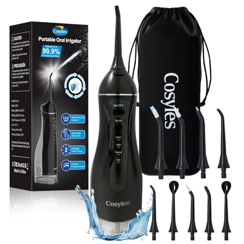 Cosyles Water Dental Flosser -Teeth Pick -With 9 Nozzels, 4 Modes, 300ML Tank - Oral Irrigator –IPX7 Waterproof Electric Water Flosser for Tonsil Stone, Teeth Cleaning, Travel-Friendly, Plaque Remove,