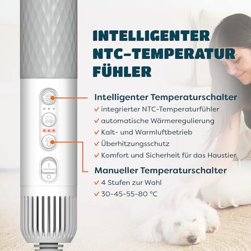 KUUBIA 5-in-1 Hundeföhn 900W | Blower Hundefön | Föhn und Bürste in einem | Tierföhn für Hund & Katze | Hundetrockner | Leise, NTC, Negative Ionen, Tragbar | für alle Rassen und Felltypen - Dryer