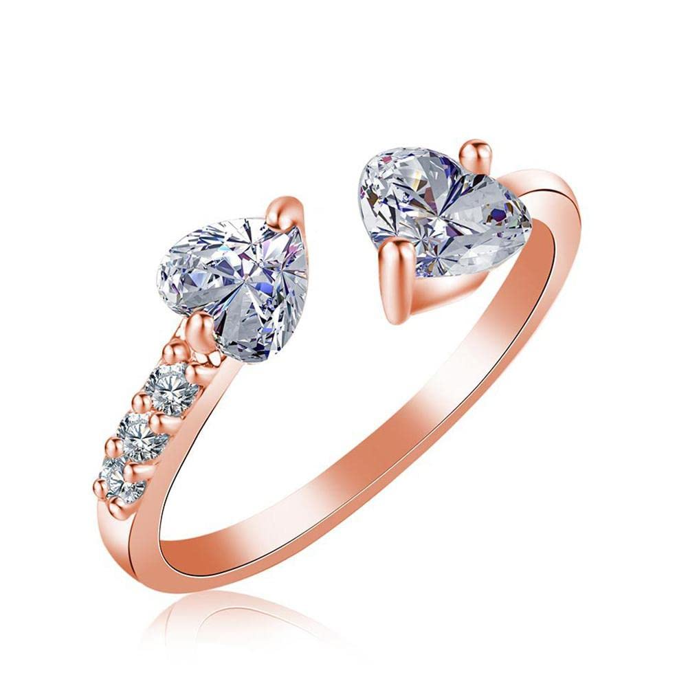 GenericDouble Heart Love Open Ring Adjustable Finger Rings Jewelry Gifts for BFF Daughter Birthday