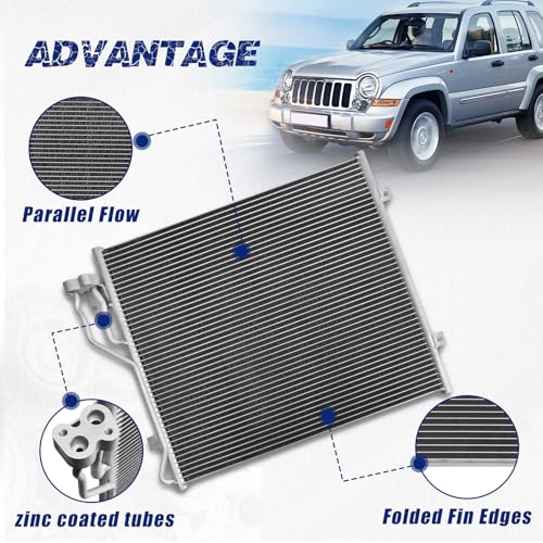 Image of Air Conditioning A /C Condenser Compatible with Jeep Liberty 2002 2003 2004 2005 L4 2.4L V6 3.7L # 3058, 94773, 56022951AA, 55037465AC, 55037465AA, 55037465AB
