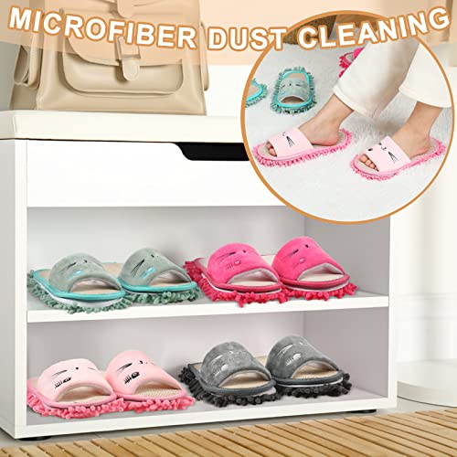 Image of Wesiti 4 Pairs Washable Microfiber Mop Slippers Detachable Dusting Mop Shoes Floor Cleaning Slippers for Men Women Office Home Use