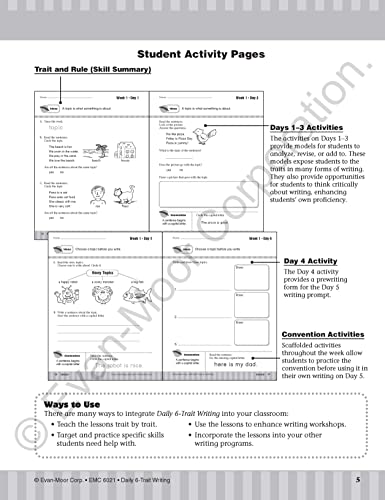 Evan-Moor Daily 6-Trait Writing, Grade 1, Homeschool and Classroom Resource Workbook, Reproducible Worksheets, Teaching Edition, Lesson Plans, Ideas, Organization, Word Choice, Sentence Fluency, Voice - Image 5
