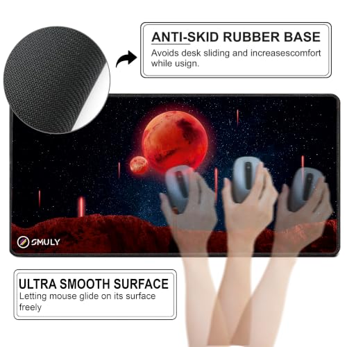 Image of Red Planet Space Design Large Desk Mat, Extended Mouse Pad 58.5 x 28 cm, Desk Pad, Washable Mousepad, 2mm Thick Non-Slip Rubber Base, Stitched Edges for Office, Home & Workstation (Multicolour)