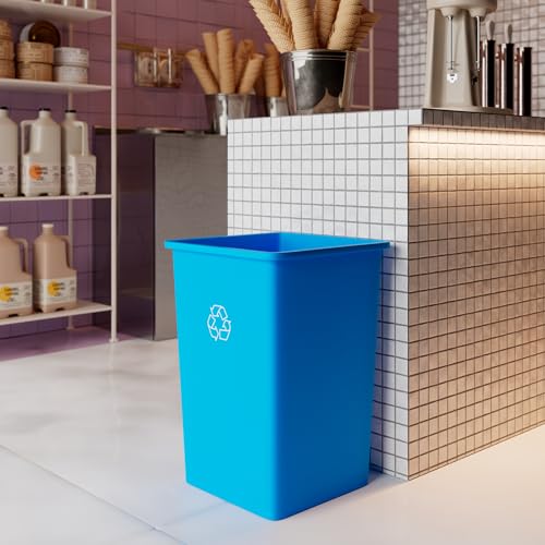 Image of 35 Gallon Blue Square Commercial Trash Garbage Can | Outdoor Office Restaurant School Kitchen