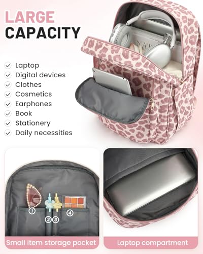 Image of Corduroy Laptop Backpack for Women, Fits 15.6 Inch Computer Bag, College High School Bookbag Travel Daypack Purse, Work Business Bags - Corduroy Leopard