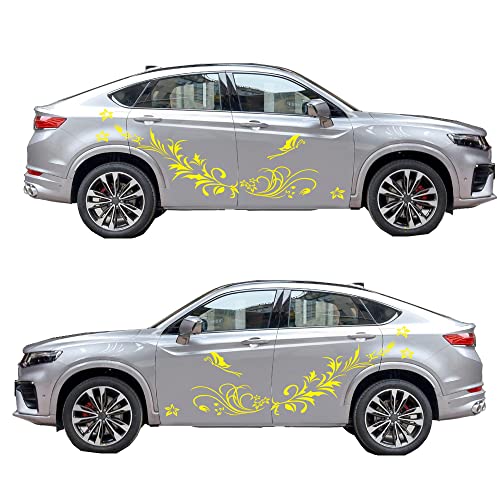 Image of Car Body Decals Carved Hollow Flower Butterfly Decorative Stickers Anti-Scratch for Cars, Vans, SUVs, Trucks,Set of 3 pcs (Yellow)
