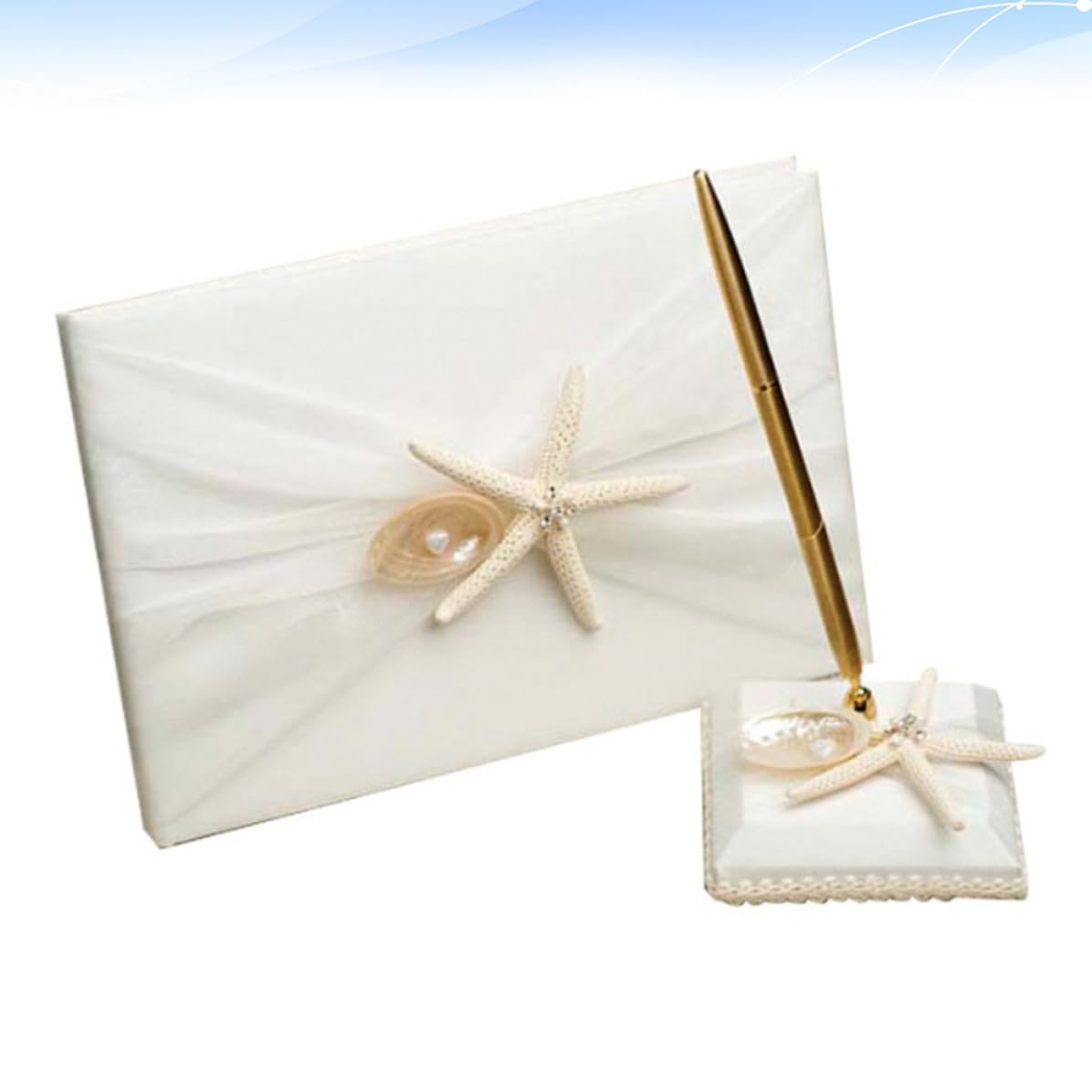 WOONEKY Guest Book per Cerimonia di Nozze e Fidanzamento Bianco in Stile Spiaggia con Stella Marina con Funzione di Registrazione Messaggi e Presenze Matrimonio