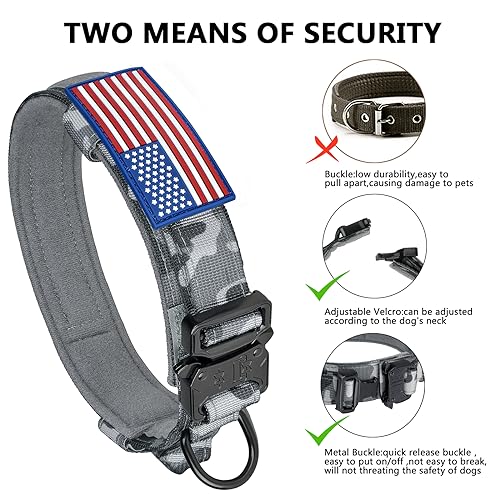 Image of DAGANXI Tactical Dog Collar, Adjustable Military Training Collar Nylon Pet Collar with Control Handle and Heavy Metal Buckle for Medium Large Dogs, with Patches and Case