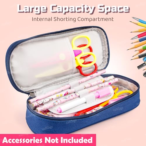 Image of Zest 4 Toyz Pencil Case Set for Kids with Large Storage Zipper Pouch Cute Push-Pull Eraser and Rainbow Unicorn Pop It Fidget Toy - for School & Stationery Organization