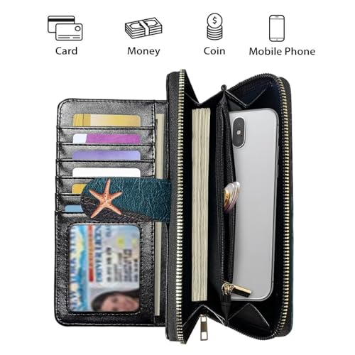 Image of COEQINE Ladies Wallets Pink Leopard Heart Black Printed Leather Phone Long Clutch Purses Check Coin Change Holder