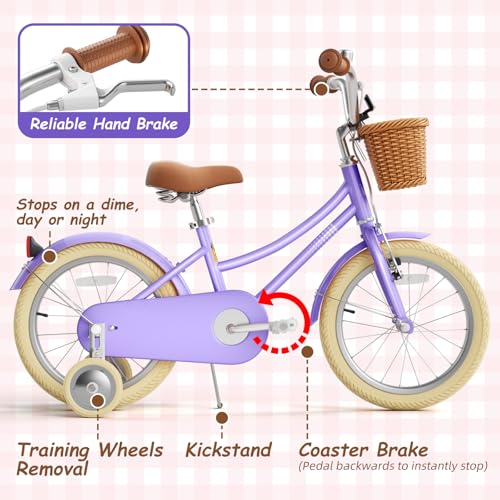 Image of Glaf 12 14 16 18 20 24 Inch Girls Bike for 2-15 Years Old | Kids Bike Bicycle,with Training Wheels, Toddler Bike,Girls Cruiser Bicycle, with Adjustable Seat and Handlebar