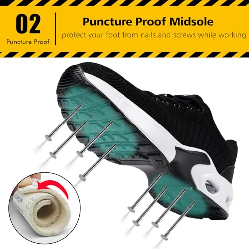 Tinefiy Steel Toe Shoes for Women Lightweight Safety Shoes Air Cushion Comfortable Slip Resistant Indestructible Womens Puncture Proof Work Shoe4